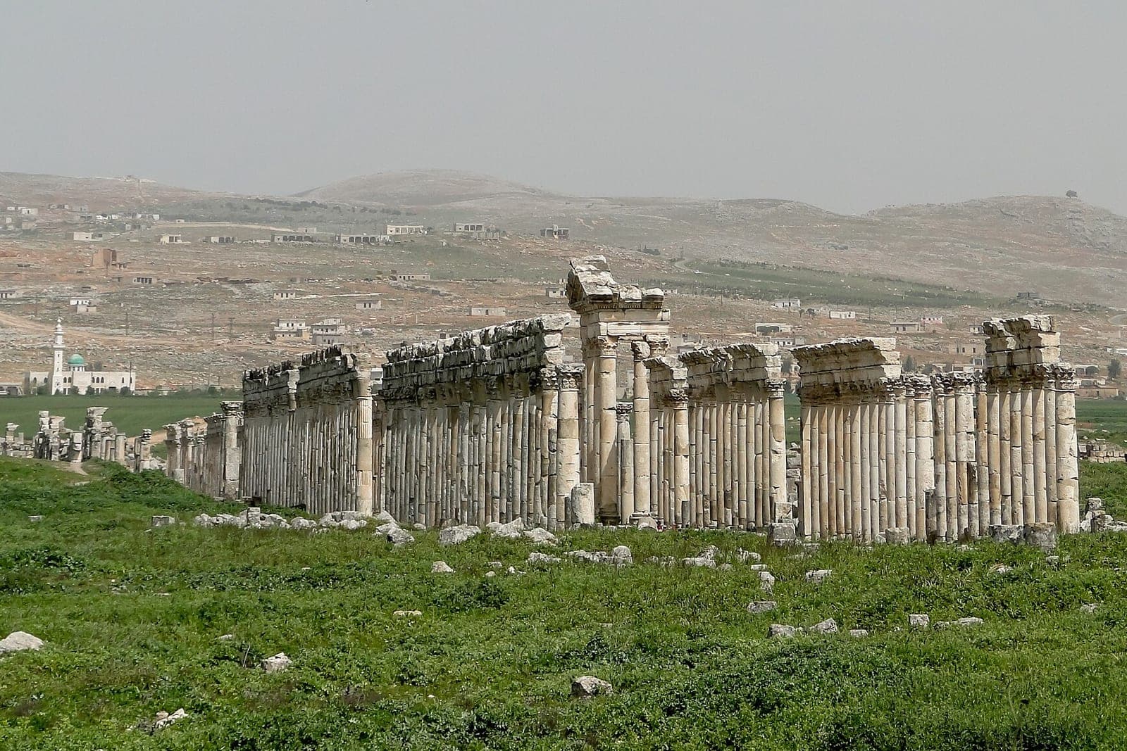 The Great Colonnade at Apamea running across open green country