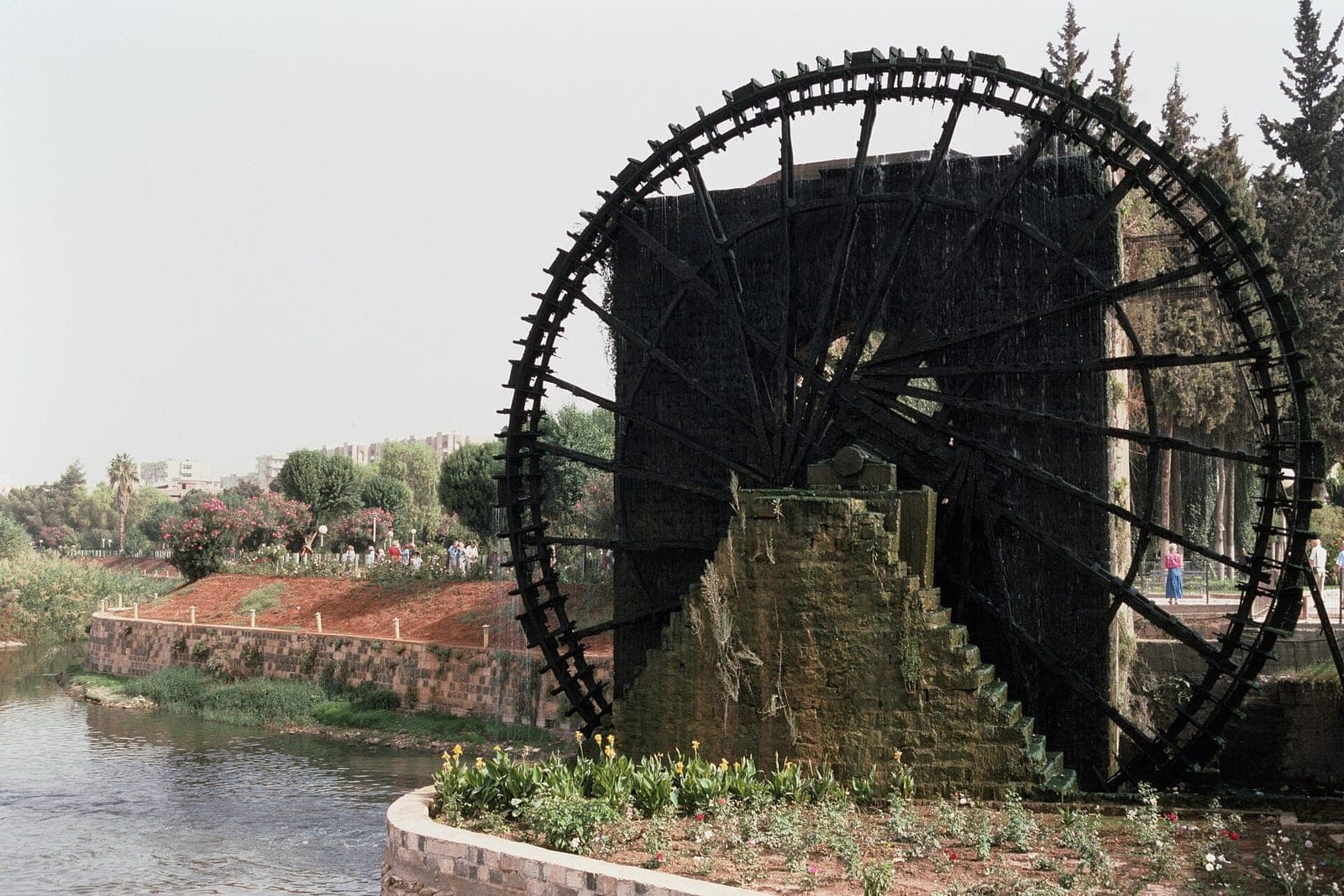 A noria — a large wooden waterwheel — standing on the Orontes at Hama